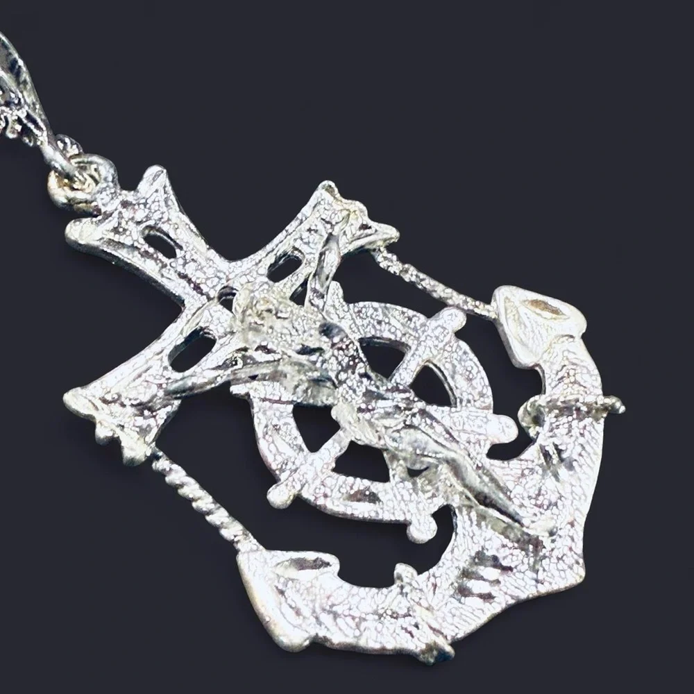 Silver Anchor and Cross Pendant